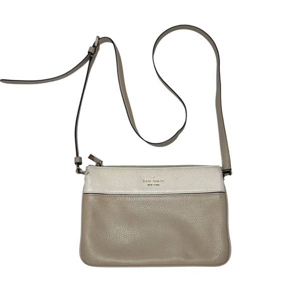 kate spade Handbags - Kate Spade Leila Triple Gusset Two Toned Beige and Cream Pebbled Crossbody Bag